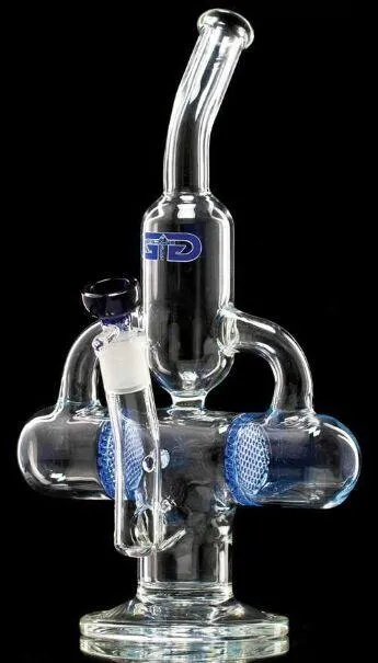 100% hohe Qualität XM-043 30 cm Höhe 2015 Bongs Glas Recycler Wasserrohr Glasbongs Perkolatoren Wasserpfeifen Joint 14,4mm