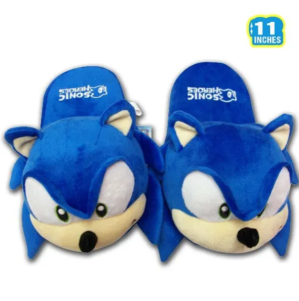 Pantufas Sonic de pelúcia azul Boneca de pelúcia adulto de 11 polegadas Chinelos Sonic de pelúcia