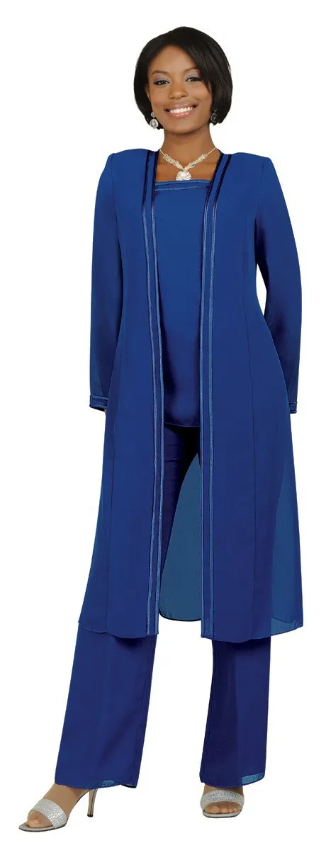 Mode bleu mousseline de soie bordée mère des robes de mariée avec manches longues femmes robe de soirée formelle robes de soirée de mariage pour dame