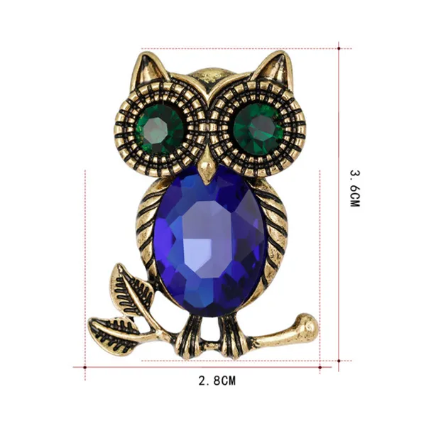 Retro Groene Gem Crystal Owl Broches Vintage Animal Broche Pins voor Vrouwen / Mannen Mode-sieraden Partijen Groothandel
