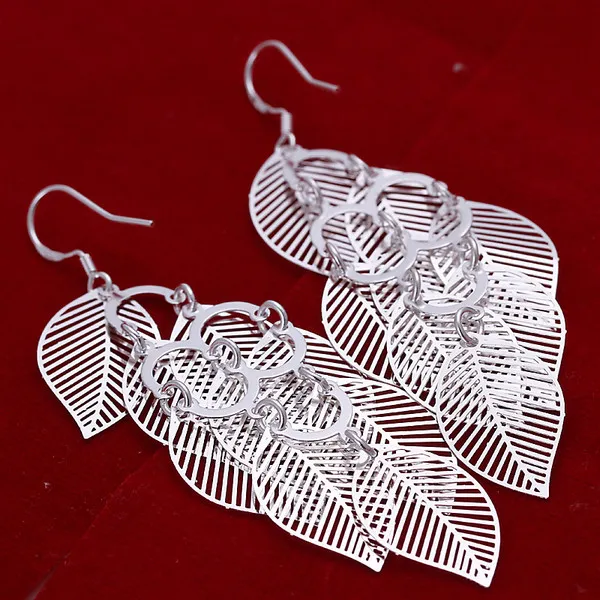 Boucles d'oreilles en argent sterling plaqué Fall out leaves DFMSE214, boucles d'oreilles pendantes en argent 925 pour femmes, es par vente directe