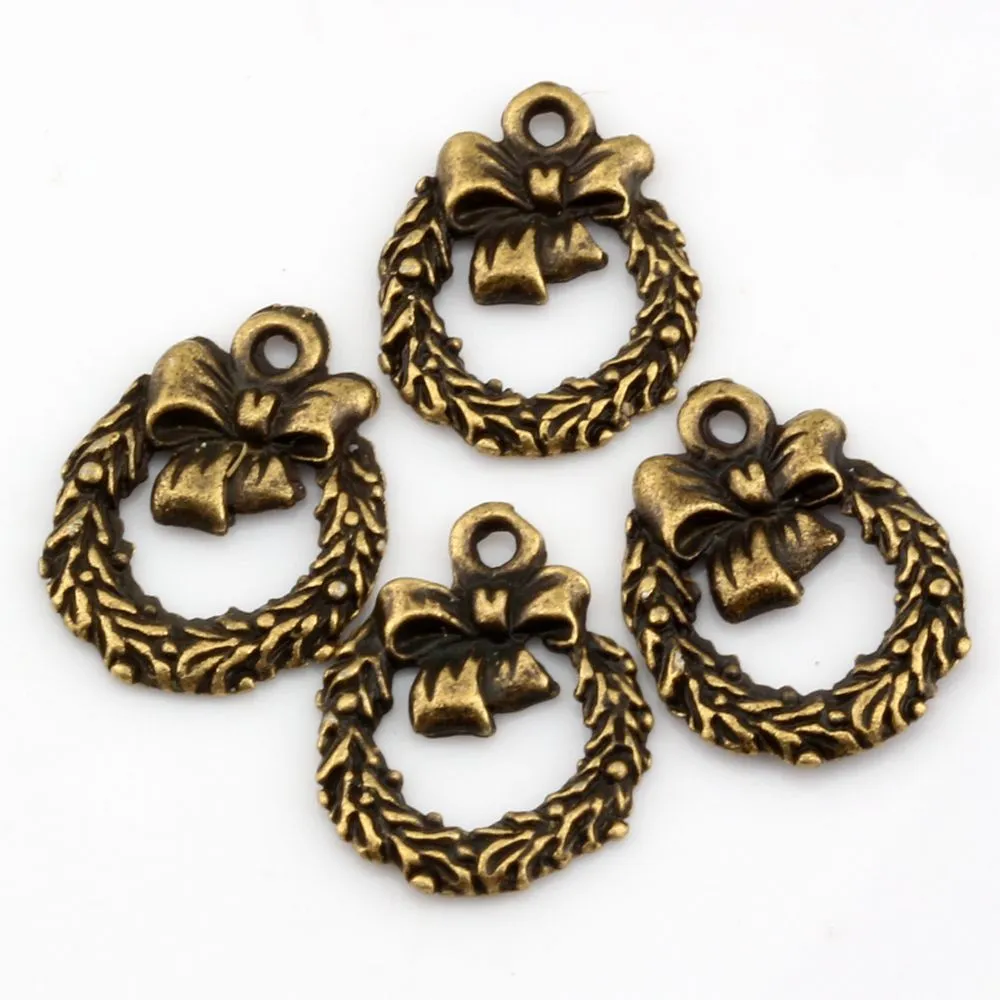 Christmas Garlands Charms Pendant For Jewelry Making Bracelet Necklace DIY Accessories 12*16mm Antique Bronze 