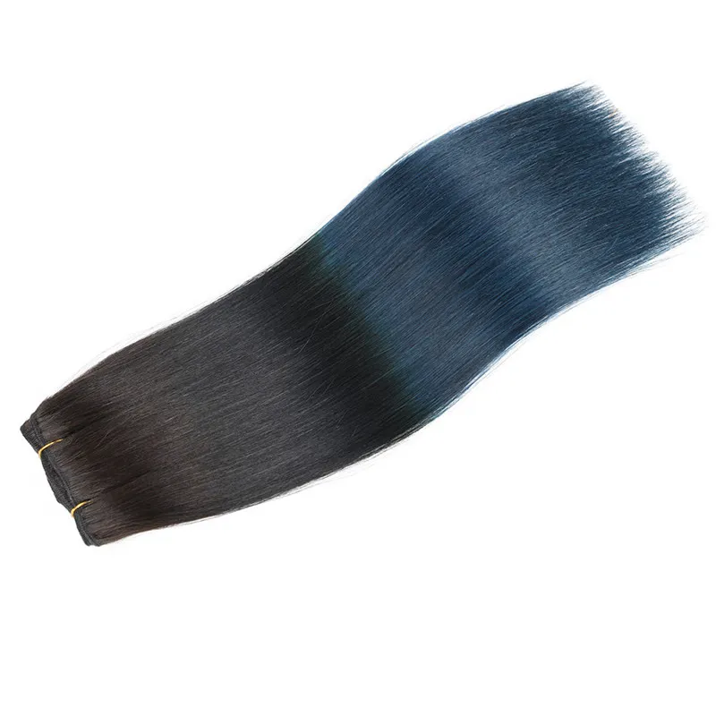 1b Blue Dark Root Ombre Virgin Brasilianska Human Hair Weaves Silk Straight Two Tone Ombre Mänskliga Hårbuntar Erbjudanden Tangle Gratis