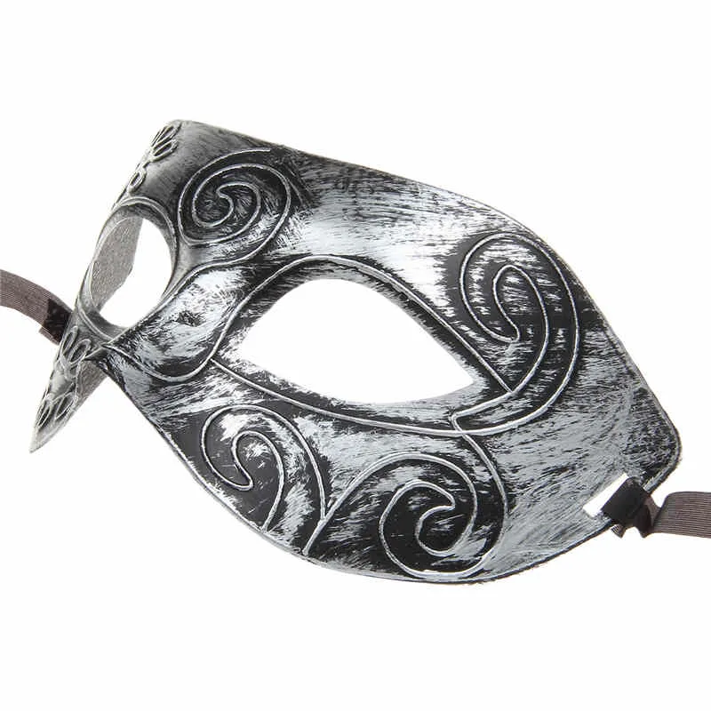 Strona pół twarzy Retro grecki rzymski wojownik Halloween srebrna maska Unisex Party weneckie dekoracje Masquerade Mardi Gras maski na boże narodzenie Disco