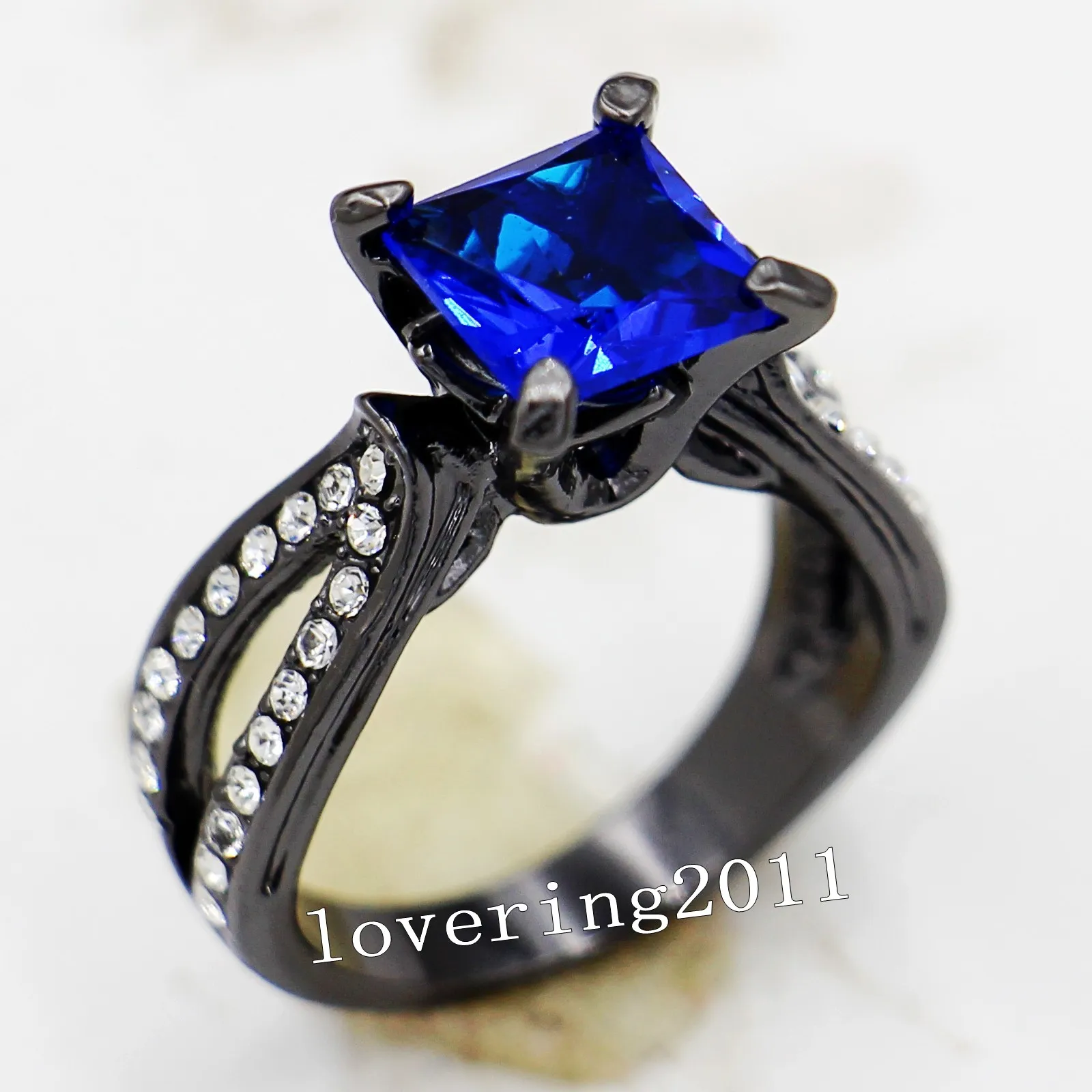 Size5 / 6/7/8/9/10 Miłośnicy Vintage Biżuteria 10kt Czarny Złoto Wypełnione Sapphire Gem Kobiety Pierścionek ślubny Pierścionek ślubny dla miłości prezent