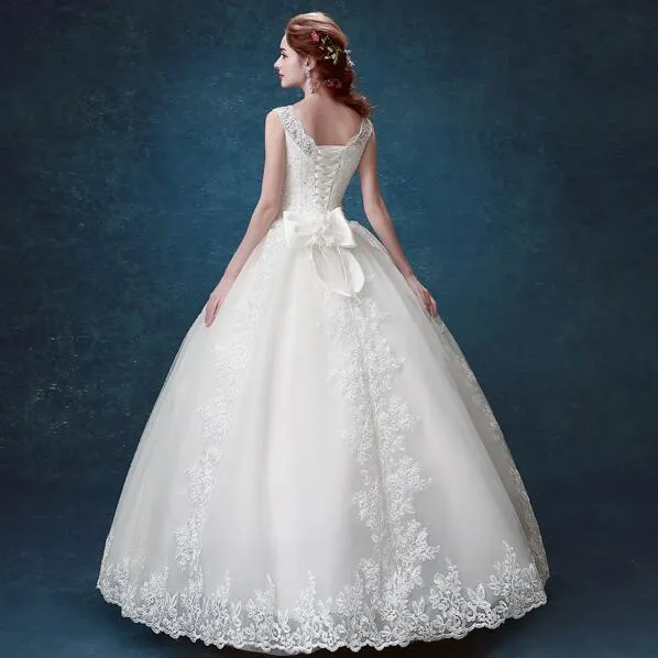 웨딩 드레스 매력적인 Bateau Neck Lace Princess Wedding Dresses 새시 보우 스윕 트레인을 가진 신부 가운 맞춤형 BD014196015