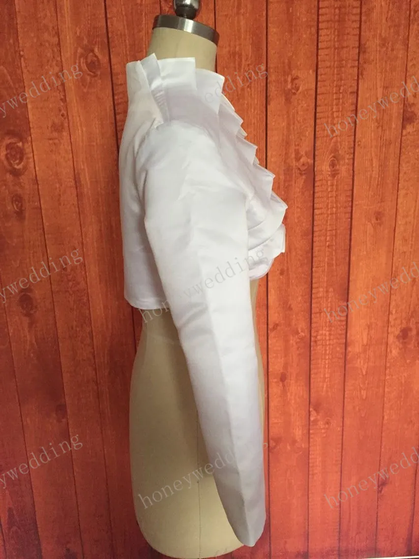 2019 Nowe prawdziwe obrazy 34 Satynowe kurtki ślubne z długim rękawem satynowe kurtki ślubne dla kobiet sukienki na imprezę sukienki Bolero 2949403