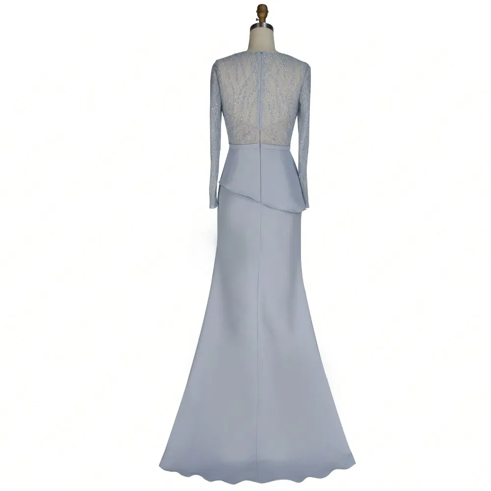Vestidos De La Madre De La Novia Gran Tamaño Gris Back Espalda De Manga  Larga Con Cuentas De La Noche Con Divisiones De 91,8 € | DHgate, image size:1000x1000