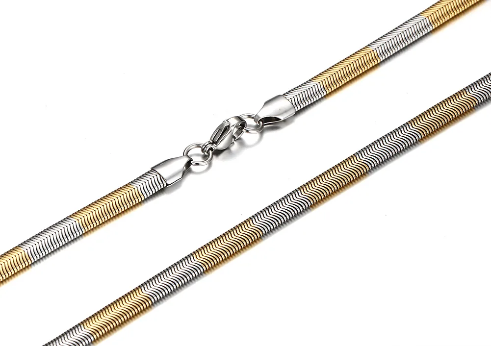 Gloednieuwe Charming True Never Fade 316L Rvs Goud Zilver Twee Tone Platte Snake Link Chain Ketting Unisex 24 '' 4.2mm