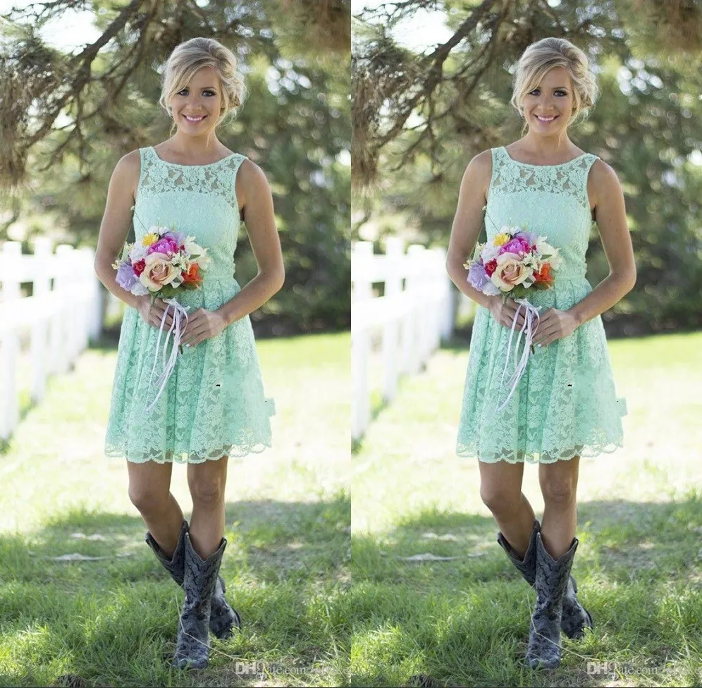 2021 Country Mint Green Bridesmaids Dresses Short Mini Lace Formal ...