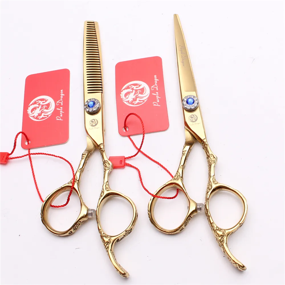 Z9002 6 "440C Lila Dragon Laser Golden Professional Human Hair Scissors Barbers Frisör Saxar Skärning Tunning Shears Plommonhandtag