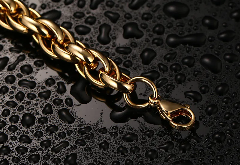 New Arrival Najbardziej odpowiedni prezent dla mężczyzn 9mm 9 '' Stainless Steel Gold Twist Liny Bransoletka Ciężka Klasyczna Biżuteria