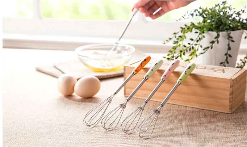 Stainless Steel Egg beaters Ceramic Handle Egg beater coffee Twist Whisk Mixer Egg cook tools Kitchen Blender Small Cake Mixer