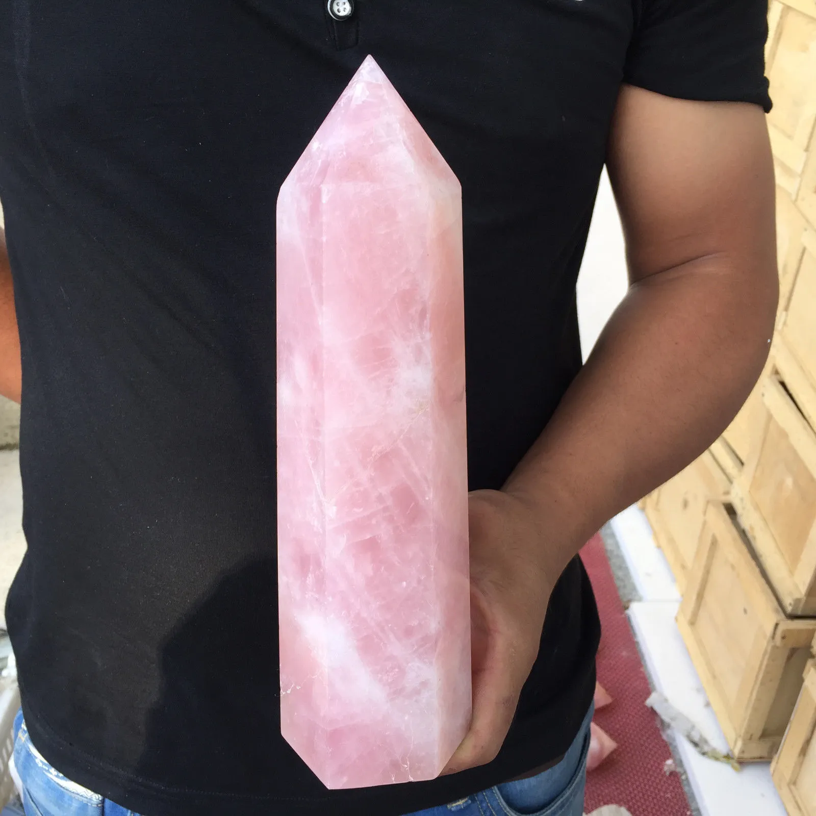 حوالي 700 جرام طبيعية واضحة الوردي الكريستال الكوارتز مسلة Crystal Point Healing209s