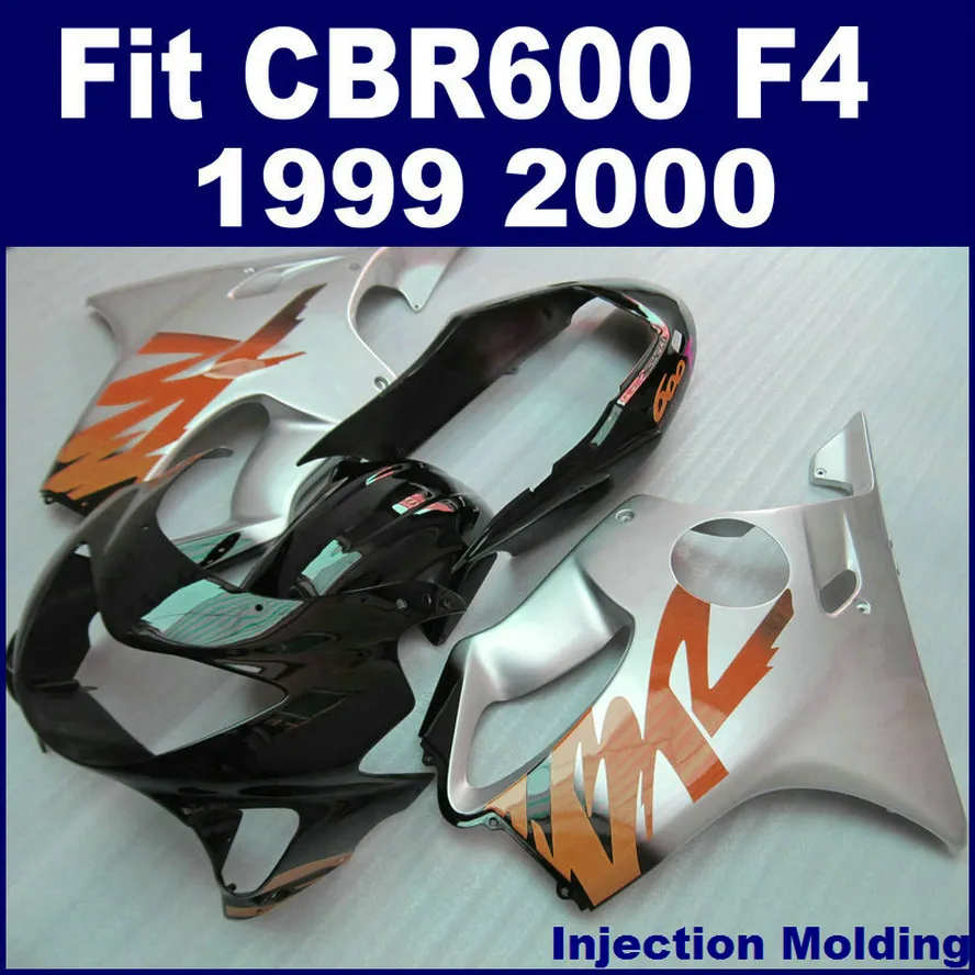 100% ABS racing Injecção para peças de carenagem HONDA CBR 600 F4 1999 2000 prata preto cbr600 f4 99 00 carenagem personalizada QOVD