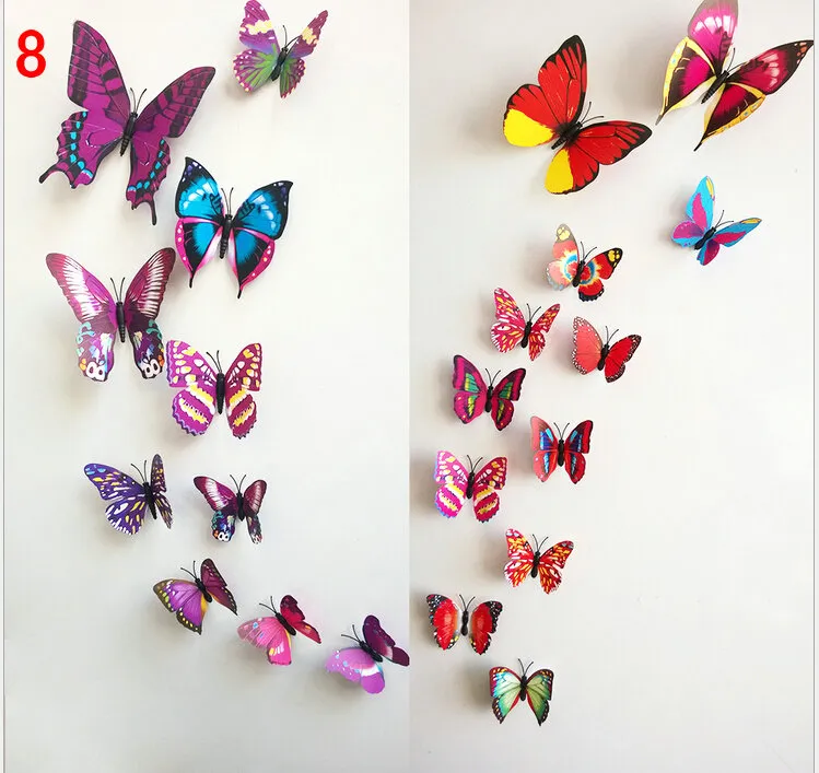 Detaliczna 12 Sztuk / Zestaw Naklejki Ścienne 3D PCV Motyl Naklejki Beauti Twój salon Sypialnia Boże Narodzenie Wall Art Nowa Wyłączna sprzedaż