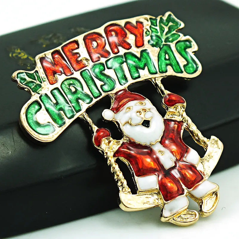 Marca Nueva Navidad Broches Pins chapado en oro esmalte Santa Claus Swing broches para hombres paños decoración joyas