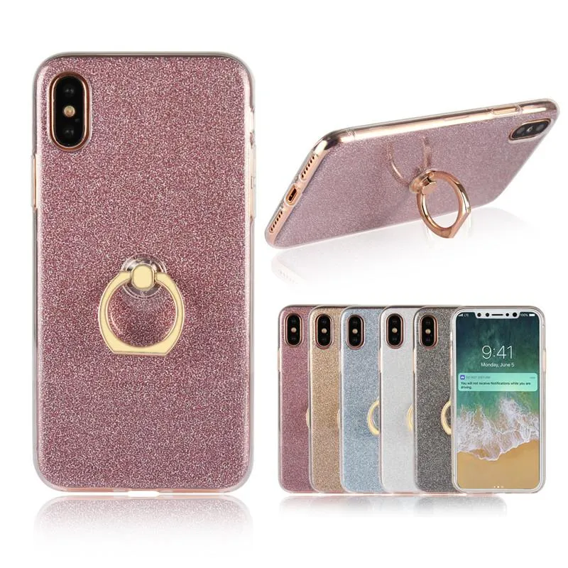 Glitter Bling Case Pour Iphone X 8 7 6plus Housse Avec Porte-Anneau Soft TPU Cover Pour Samsung S8 S7 S6 edge Phone Back Case