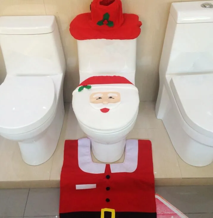 Yeni En İyi Mutlu Santa Tuvalet Koltuk Kapağı Halı Banyo Seti Noel Dekorasyonları Yüksek Qulaity CT03 ÜCRETSİZ Nakliye