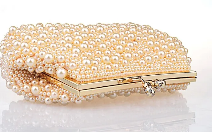 Nowa moda dwa łańcuchy kobiety Pearl Evening Bag Clutch Wspaniała ślubna torebka na przyjęcie weselne 2588