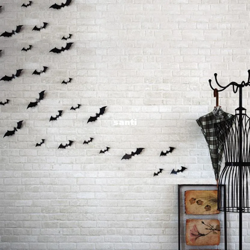 12pcs/set Black 3D DIY PVC Bat Wall Sticker Decal Home Halloween Decoration