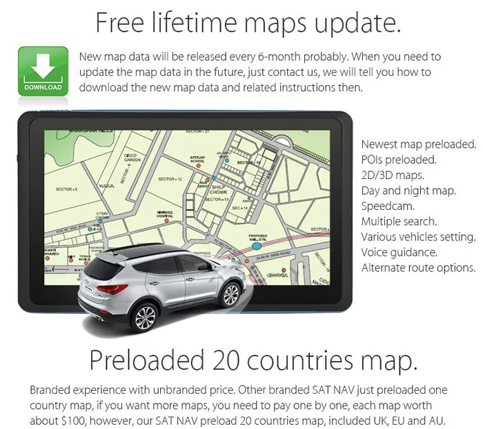 HD 7 -tums bil GPS -navigation FM sändare Truck Navigator Fast Signals Sat Nav med 8 GB Nya kartor