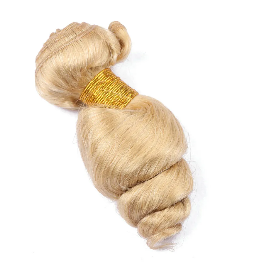Loose Wave Wavy Blonde Hair Weaves High Qulaity Blonde # 613 Brasilianska Human Haft Weft Extensions 3 Bundlar 100g / pc Loose Deep Hair Buntar