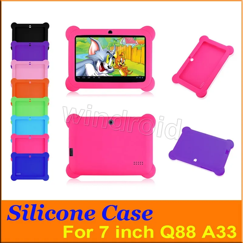 Multi-color Anti Dust Kids Child Soft Silicone Rubber Gel Case Cover For 7" 7 Inch Q88 A33 A23 Android Tablet pc MID Free shipping 50pcs