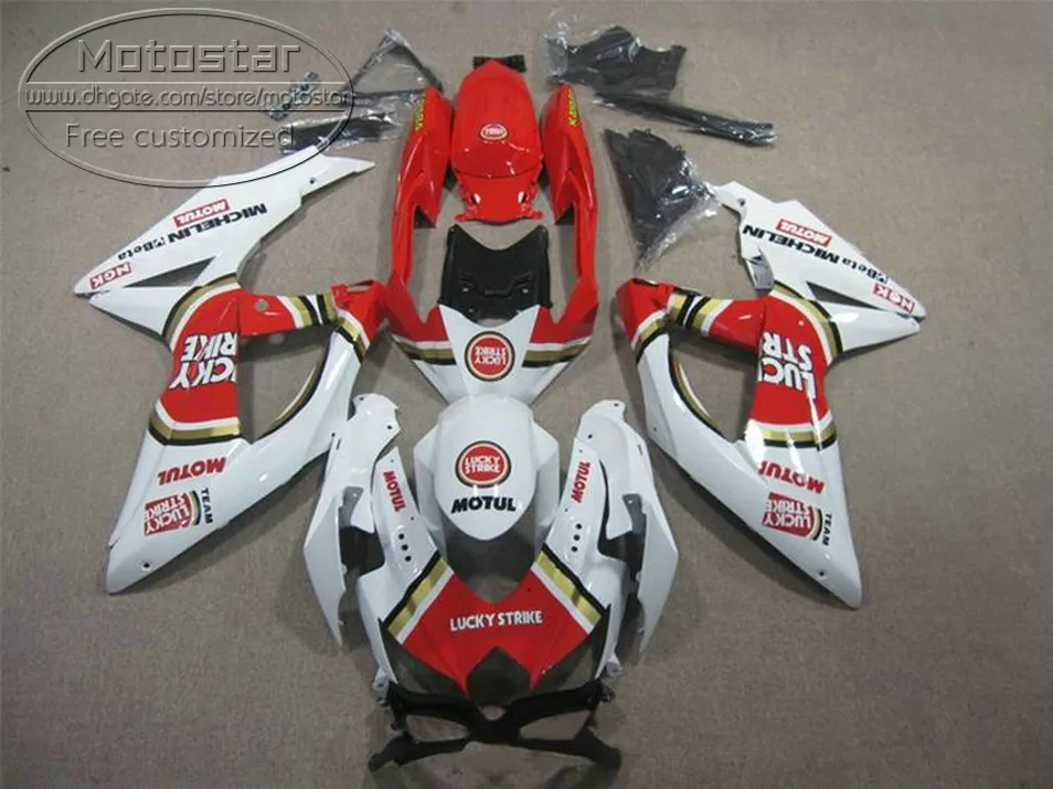 New aftermarket parts for SUZUKI GSX-R750 GSX-R600 2008 2009 2010 white red LUCKY STRIKE fairings K8 K9 GSXR600/750 08-10 fairing kit KS77