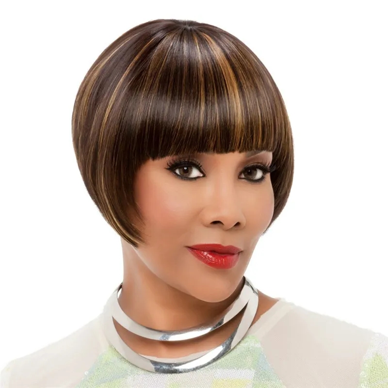 WoodFestival short bob wig for women brown straight wigs synthetic fiber hair ombre 28cm mixed color