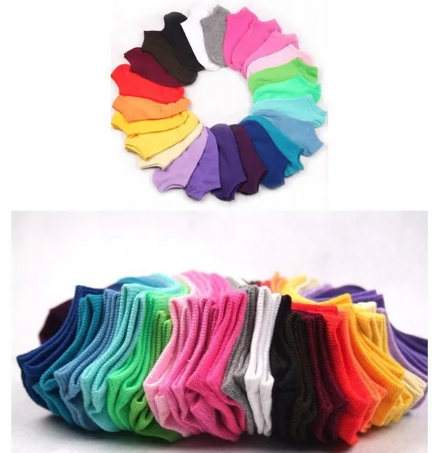 Rainbow Colors Cotton Ship Meias Curtas Para Menina Invisível Meias Meias Tornozelo Fino Atacado 50 pares / lote Frete Grátis