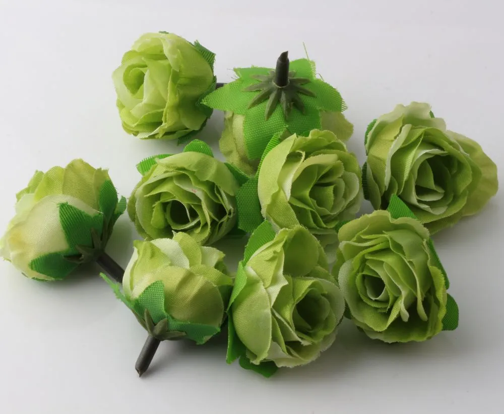 Heet ! 400 stks Kunstbloemen groene thee rose bloem hoofd kunstbloem bruiloft decorating bloemen 3mm