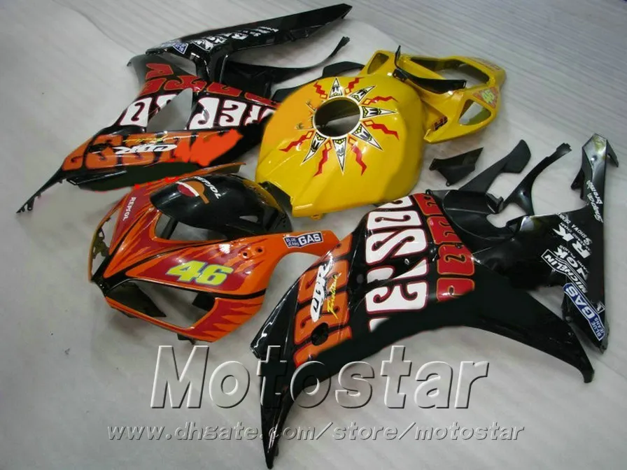 Injektionsgjutning ABS Full Fairing Kit för Honda 2006 2007 CBR1000RR 06 07 Bodywork CBR 1000 RR Svart Gula Repsol Fairings Set AQ62