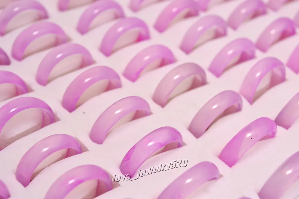 New Beautiful Smooth Pink Round Solid Jade/Agate Gem Stone Band Rings 6 MM - Great Value 