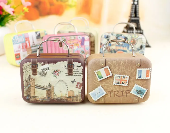 Retro Suitcase Candy Box Sweet Love Mariage Gift Gift Jewelry Plate Plaque Boîtes Mélanges 6 Style New2202630