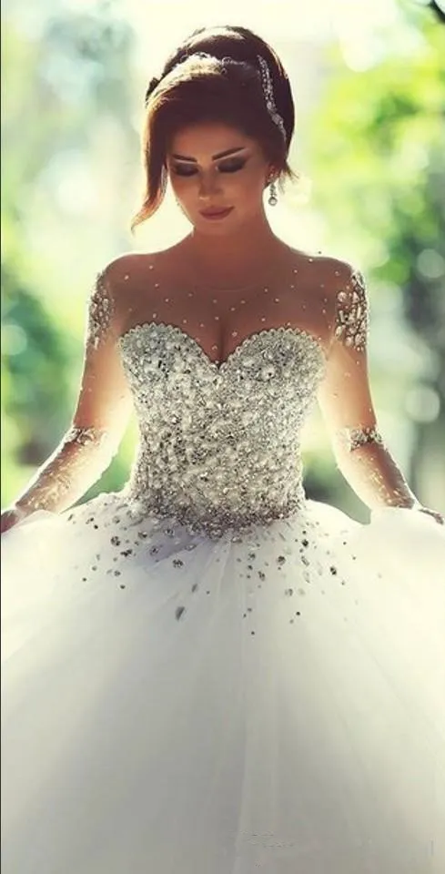 Dit la robe de mariée de la robe de bal mhamad 2020 vestidos de noiva robes nuptiales à manches longues avec cristaux sweet widding8838594