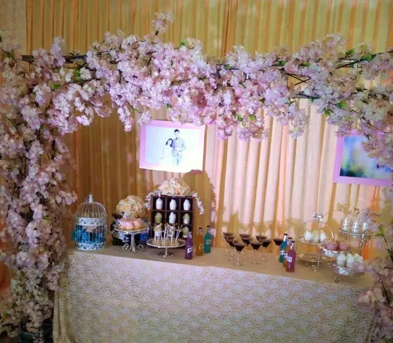 1 meter lång konstgjord simulering Cherry Blossom Flower Bouquet Wedding Arch Decoration Garland Heminredning Supplies6338548