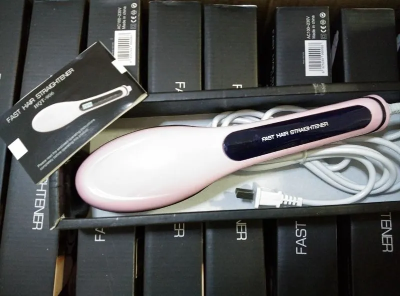 HQT-906 White Pink Straightening Irons Come With LED Display Electric Straight Hair Comb Brush US EU AU UK Plug with Black Box DHL