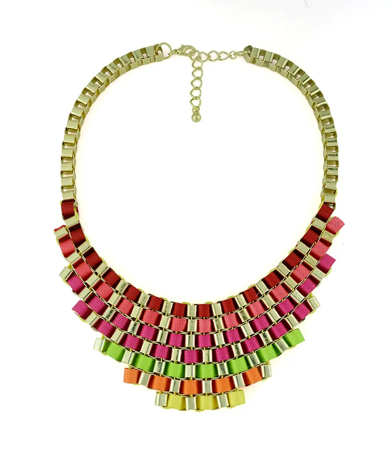 Ribbon Stripe Weave Necklace Fashion Gold Plated Metal Geometry Necklace Multilayer Color