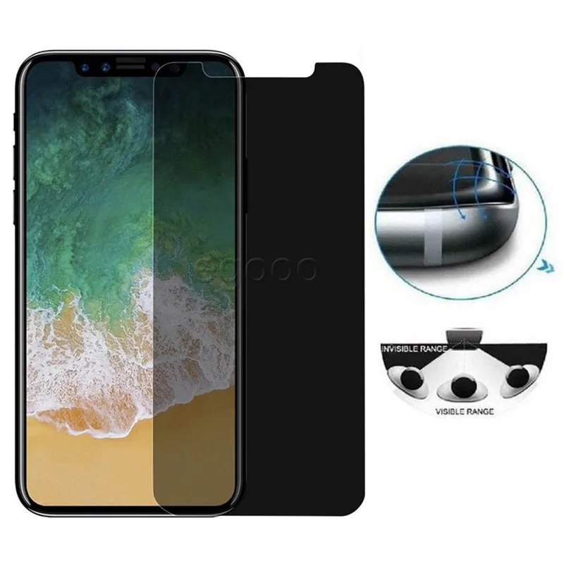 Privacidade temperado vidro anti-spy peeping protetor de tela para iphone x xr xs max 8 7 6 s plus com pacote de varejo