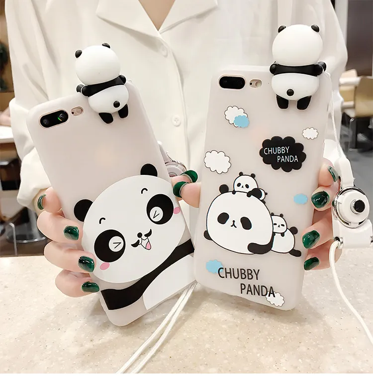 Ny 3D Soft Cute Panda Phone Case för iPhone X Case 8 7 6s 6 Plus Lovely Cartoon Silikon Cover för iPhone 6 6s 7 8 Plus Telefonväska