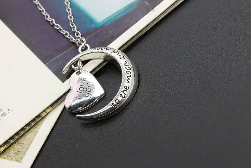 2016 Romantic I Love You To The Moon and heart Necklace Alloy Chain Heart Pendants Necklaces For Women Jewelry Valentine's Day Gift