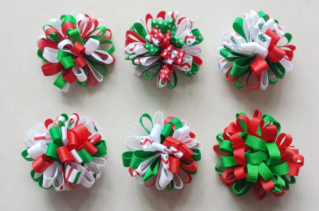 Christmas New hair accessories kids Grosgrain Ribbon boutique Xmas bows clip flower baby girls headband loopy bow HD3236