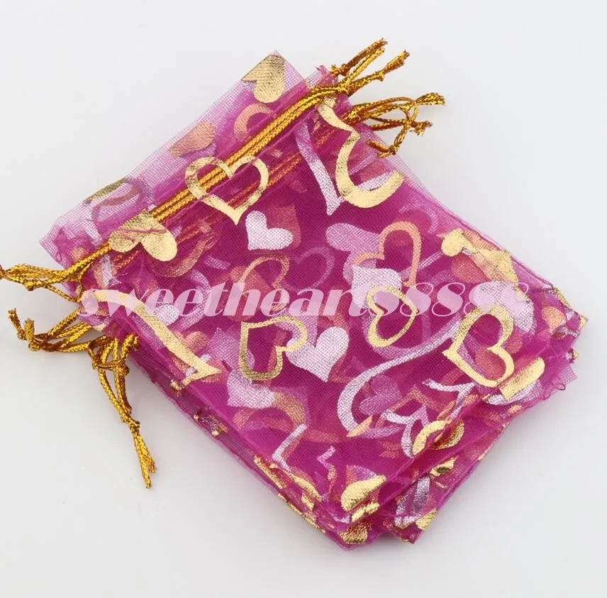 i 7X9 cm Open Gold Silver Heart Piccoli sacchetti di gioielli in organza Borse GB040 100 pezzi lotto2537