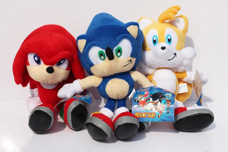 Conjunto de 3 peças Nova chegada Sonic the hedgehog Sonic Tails Knuckles the Echidna Stuffed Plush Toys With Tag 9 23cm Shippng282J