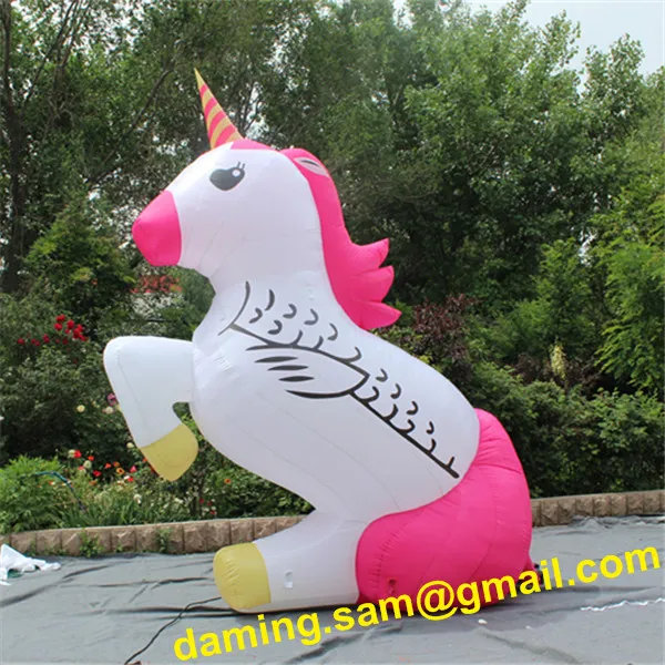 Licorne de cheval de ballon gonflable rose de 3m de haut avec LED pour la décoration d'événement de décor d'étape ou de discothèque de parc