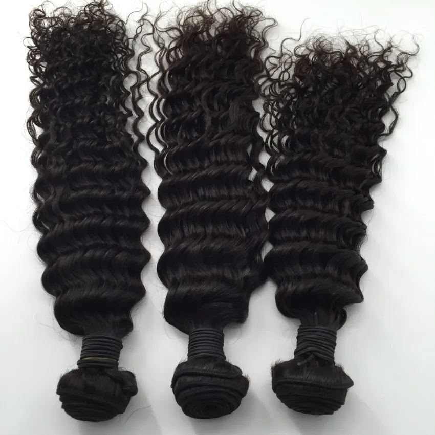 7A Cabelo Encaracolado Profundo Brasileiro Com Fecho Base De Seda, 3 Pacotes Com Fecho De Seda, fechamento de Seda Profunda Da Onda E Pacotes