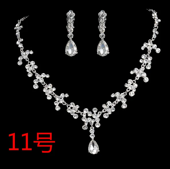 12 Style Rhinestone Crystal Drop Halsband örhänge Pläterad smyckesuppsättning för bröllop Brudsmycken5989261