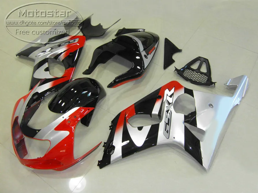 7 Gratis Gifts Fairings Set för Suzuki GSX-R1000 2000 2001 2002 Svart Röd Silver Fairing Kit K2 00 01 02 GSXR1000 YR64