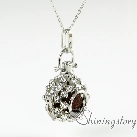 Openwork Rhinestone Volcanic Stone Aromatherapy Necklace Wholesale